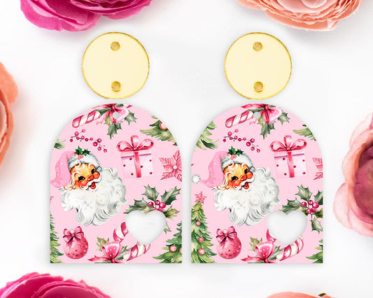 Pink Retro Santa Christmas Heart Arch Earring Blanks