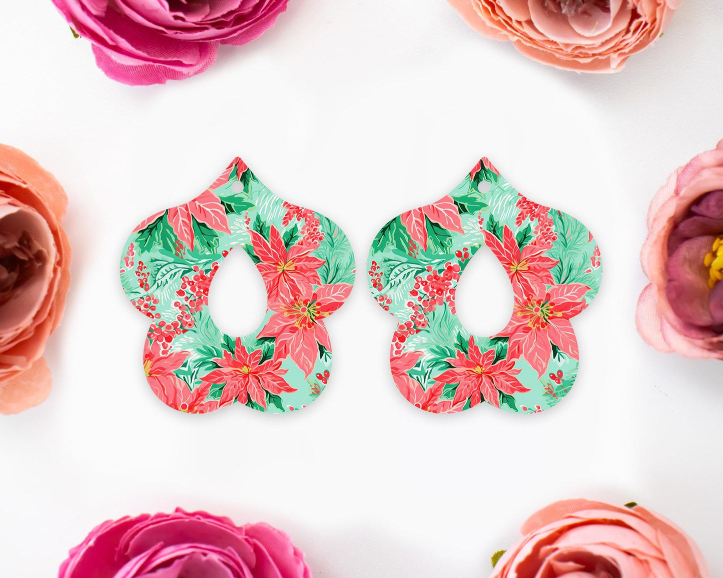 Christmas Poinsettia Teardrop Earrings Blanks