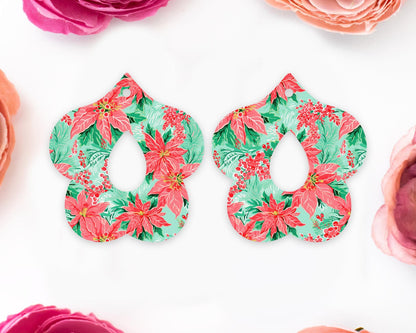 Christmas Poinsettia Teardrop Earrings Blanks