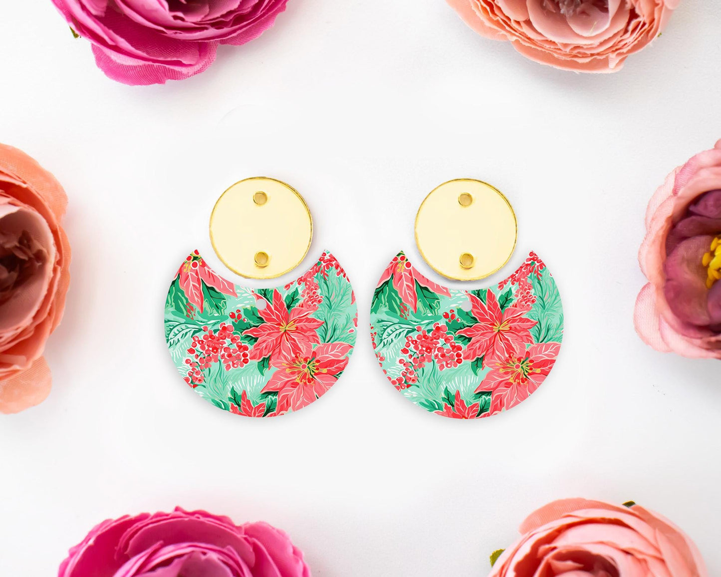 Christmas Poinsettia Circle Drop Earring Blanks