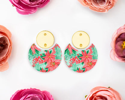 Christmas Poinsettia Circle Drop Earring Blanks