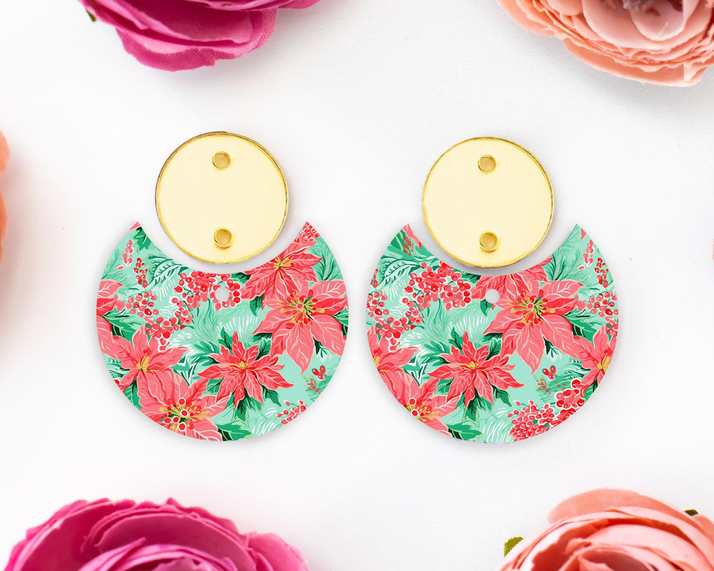 Christmas Poinsettia Circle Drop Earring Blanks