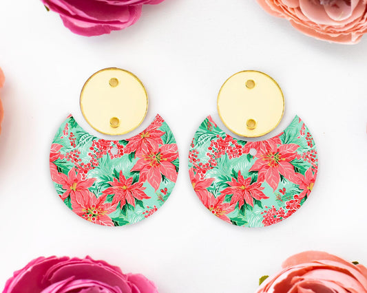 Christmas Poinsettia Circle Drop Earring Blanks