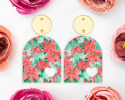 Christmas Poinsettia Heart Arch Earring Blanks