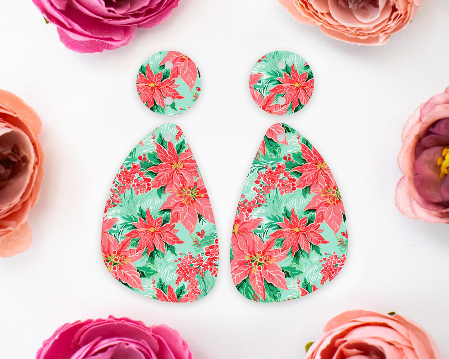 Christmas Poinsettia Teardrop Earring Blanks