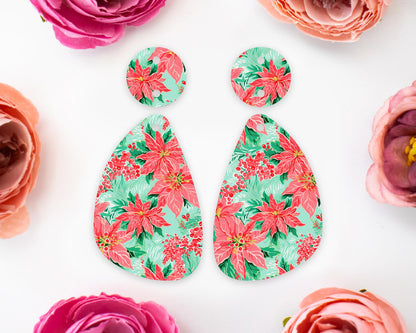Christmas Poinsettia Teardrop Earring Blanks