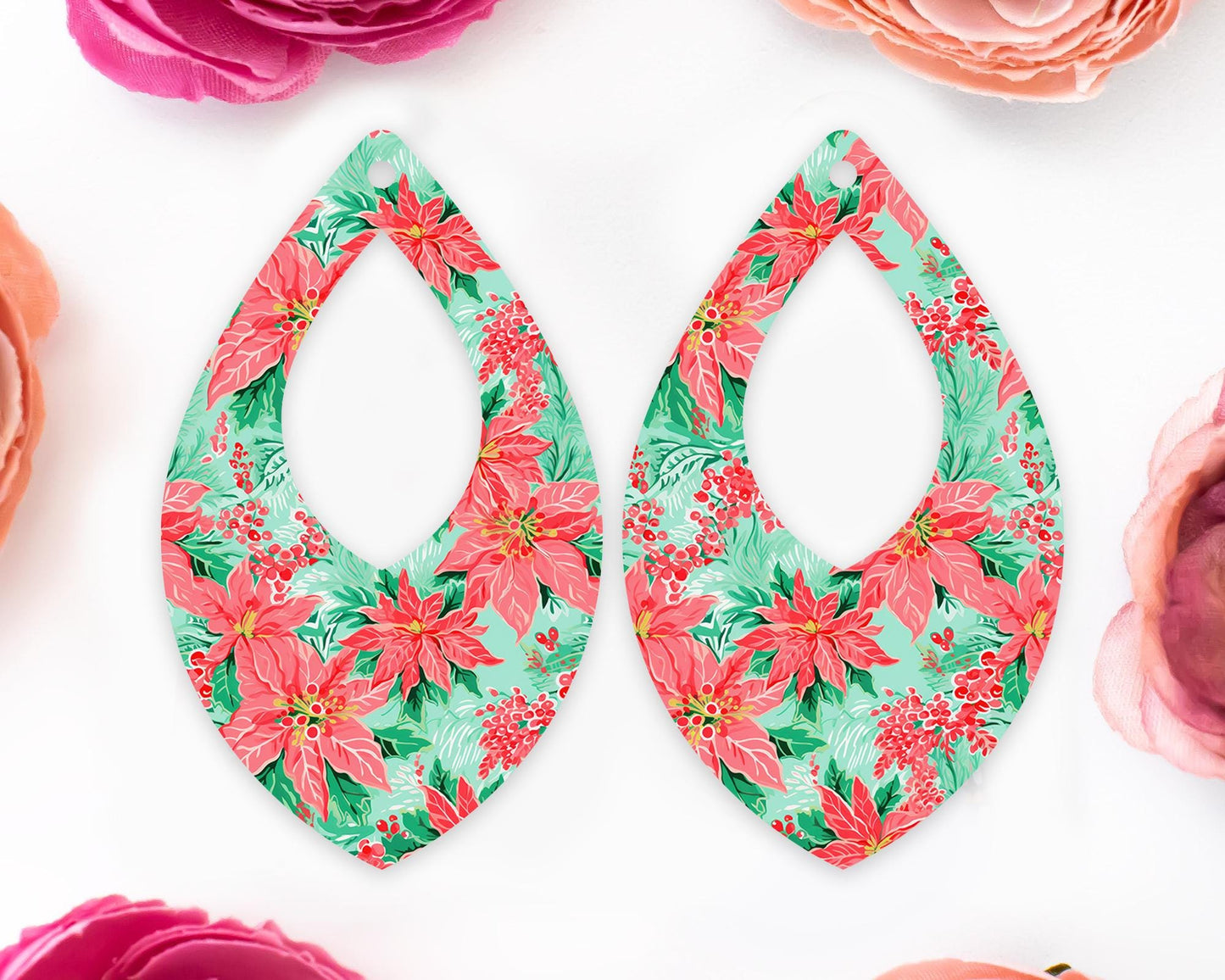 Christmas Poinsettia Teardrop Earrings Blanks