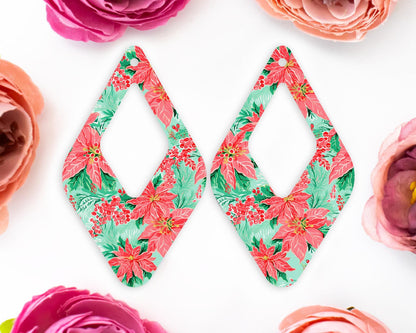 Christmas Poinsettia Diamond Teardrop Earrings Blanks