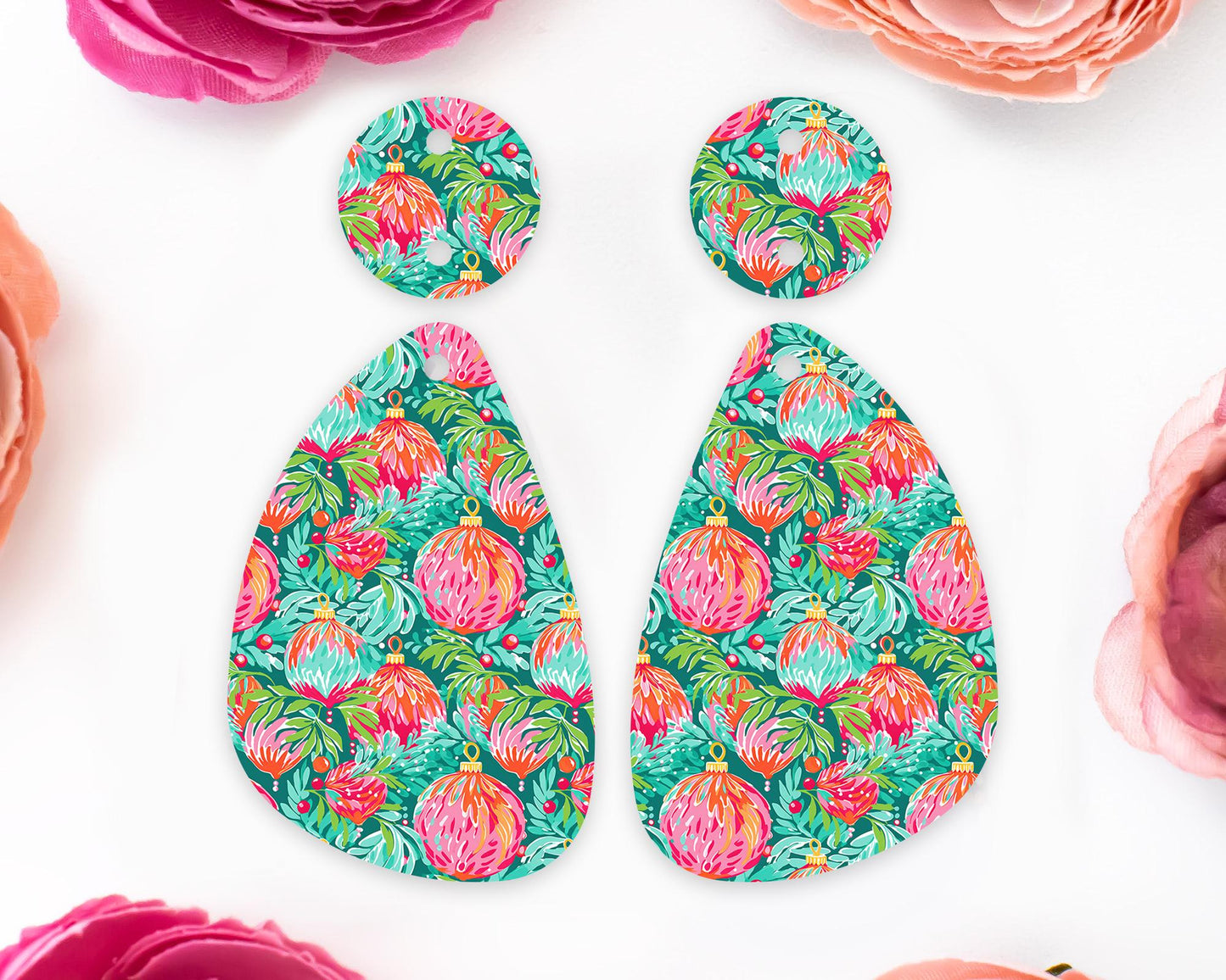 Red Christmas Ornaments Teardrop Earring Blanks